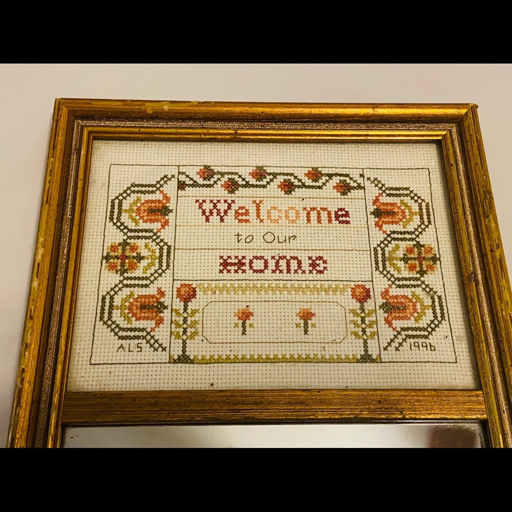 Welcome to our Home Framed Cross Stitch with Mirror. Perfect for the Entryway